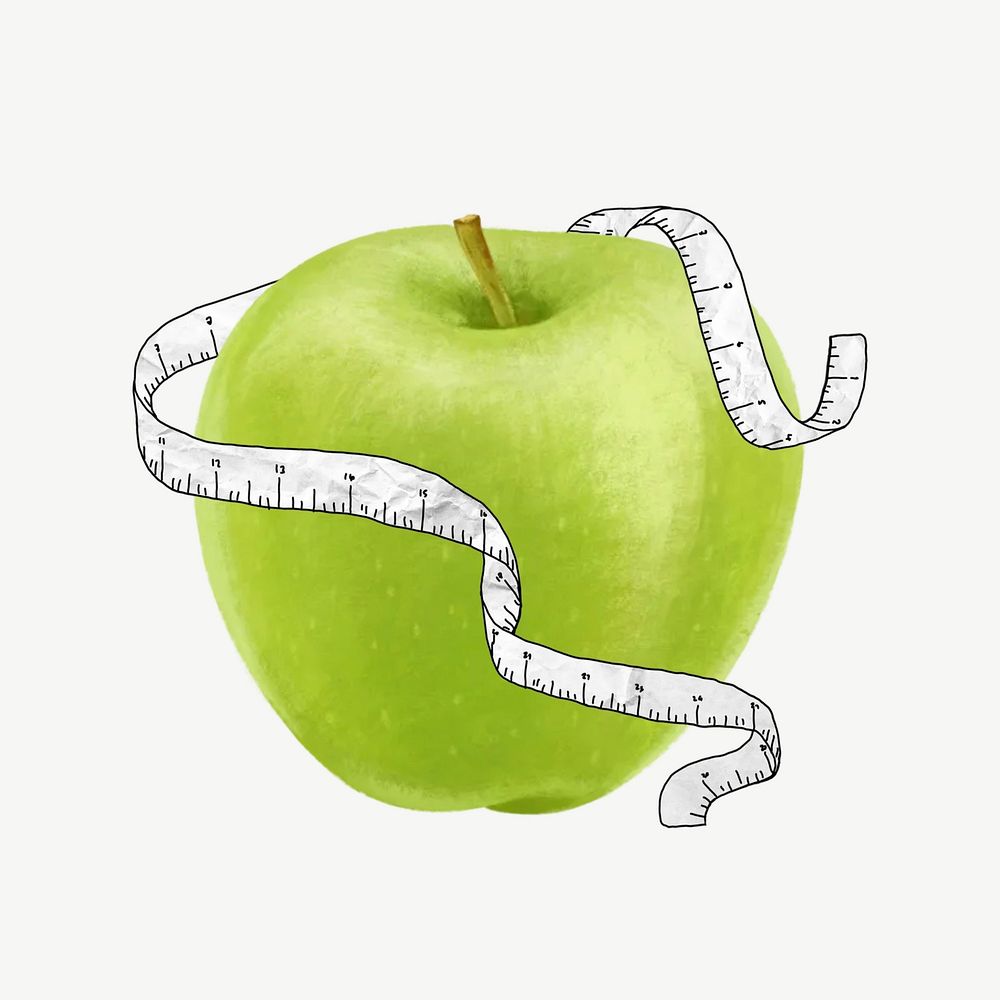 Apple tape measure, healthy food collage element psd
