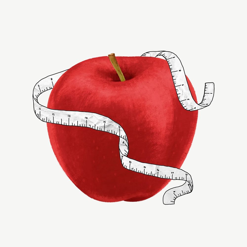 Apple tape measure, healthy food collage element psd