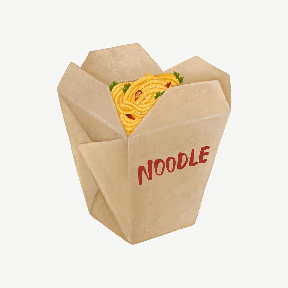 Chinese takeaway noodle, Asian food collage element psd