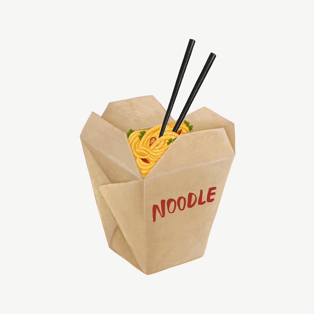 Chinese takeaway noodle, Asian food collage element psd