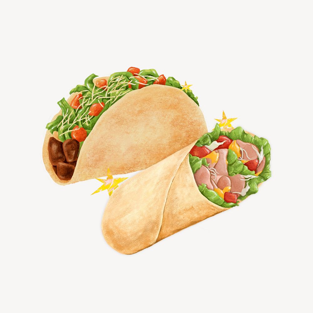 Taco and wrap, food illustration