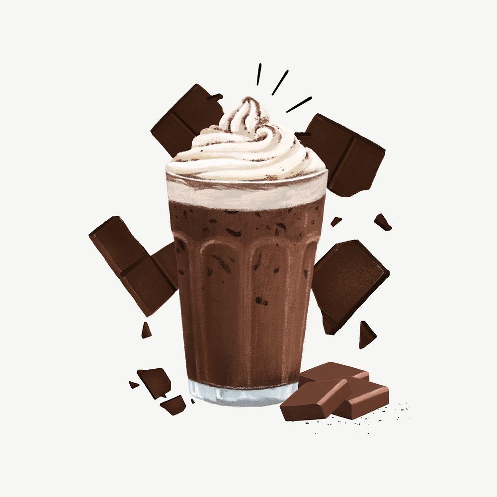 Iced chocolate, sweet beverage collage element psd