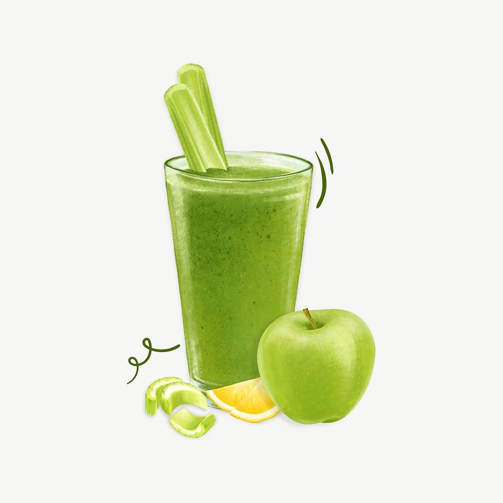 Celery apple juice, healthy drink collage element psd