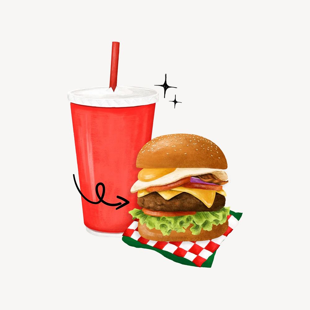 Cheeseburger set, fast food illustration