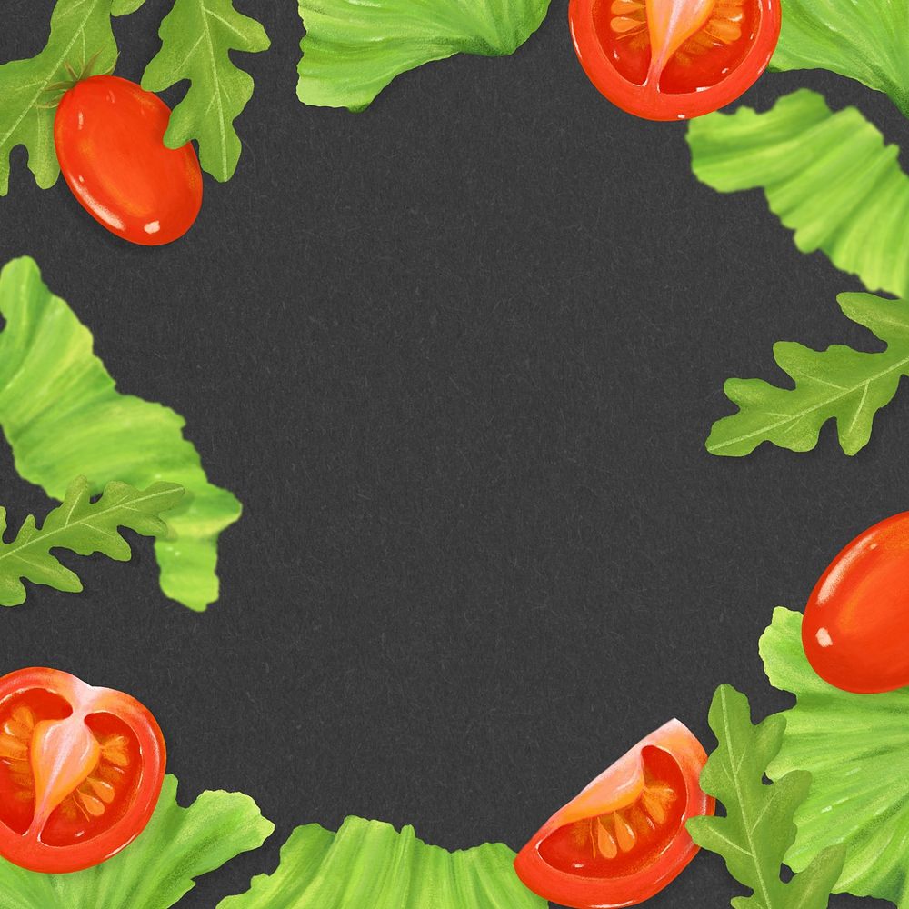 Salad vegetables frame background, black textured design