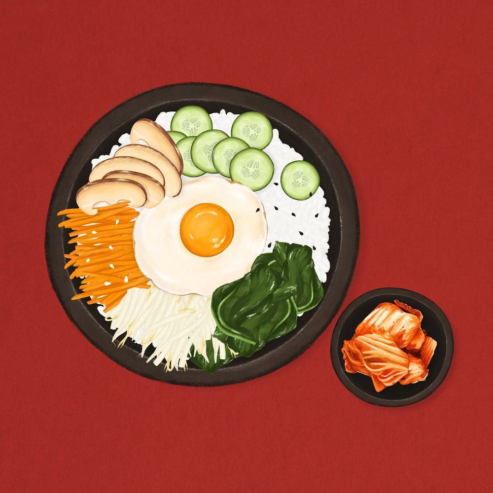 Korean bibimbap, Asian food illustration