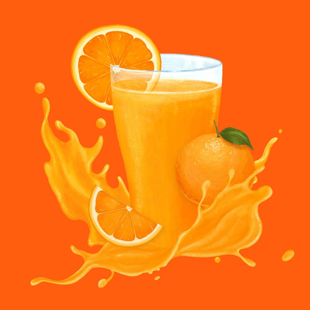 Orange juice splash, healthy  drink illustration