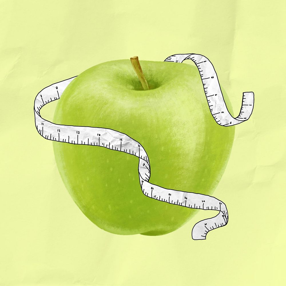 Apple tape measure, diet fruit illustration