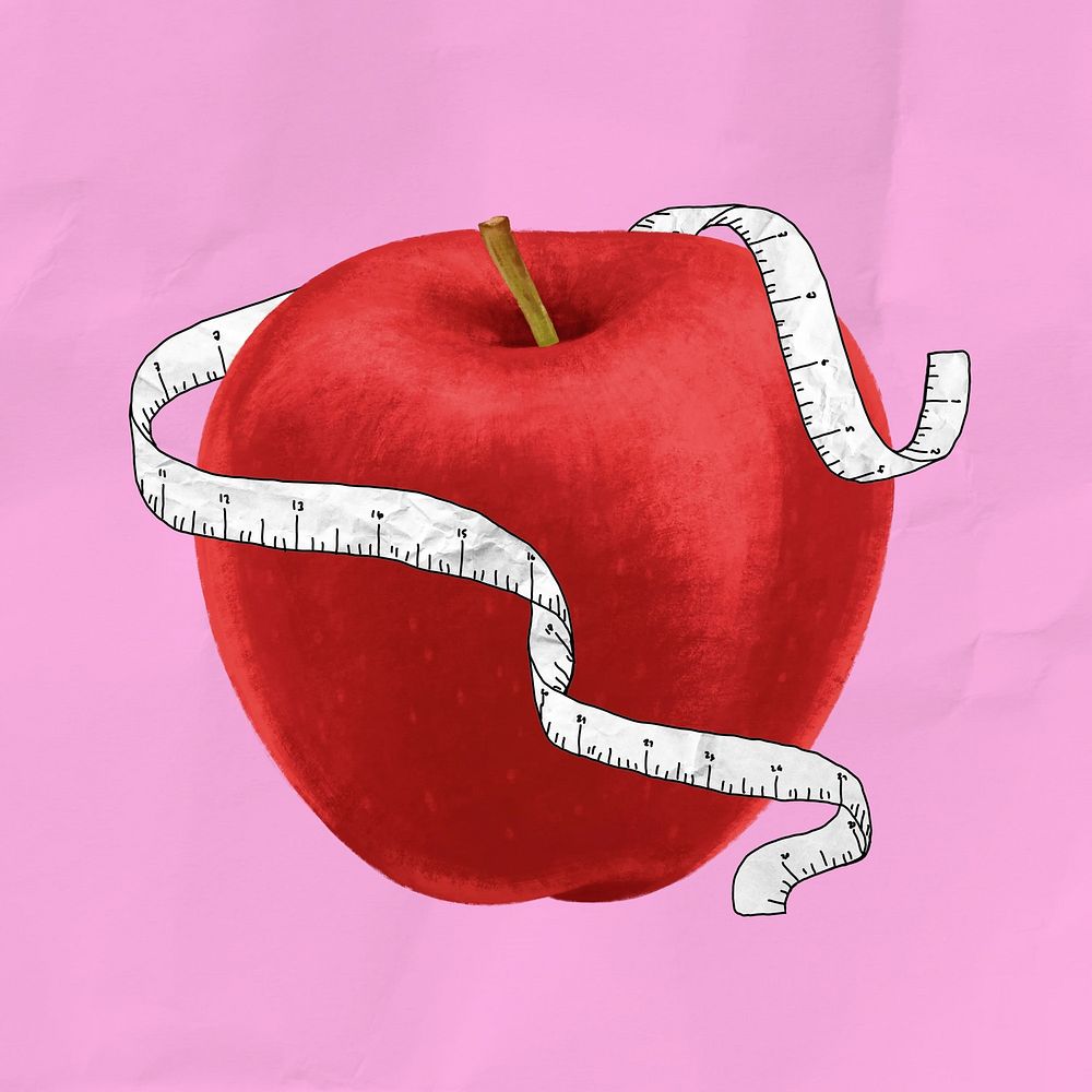 Apple tape measure, diet fruit illustration