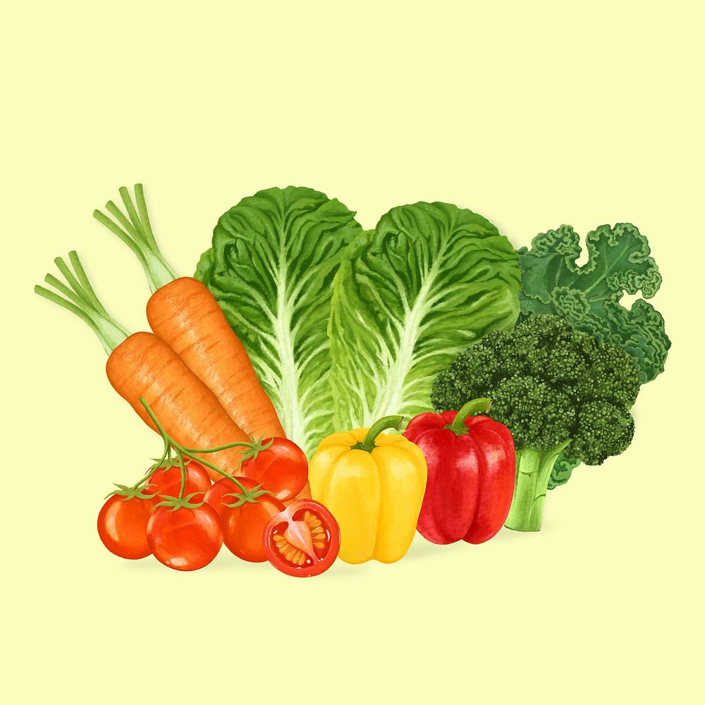 Variety of vegetables, healthy ingredient illustration