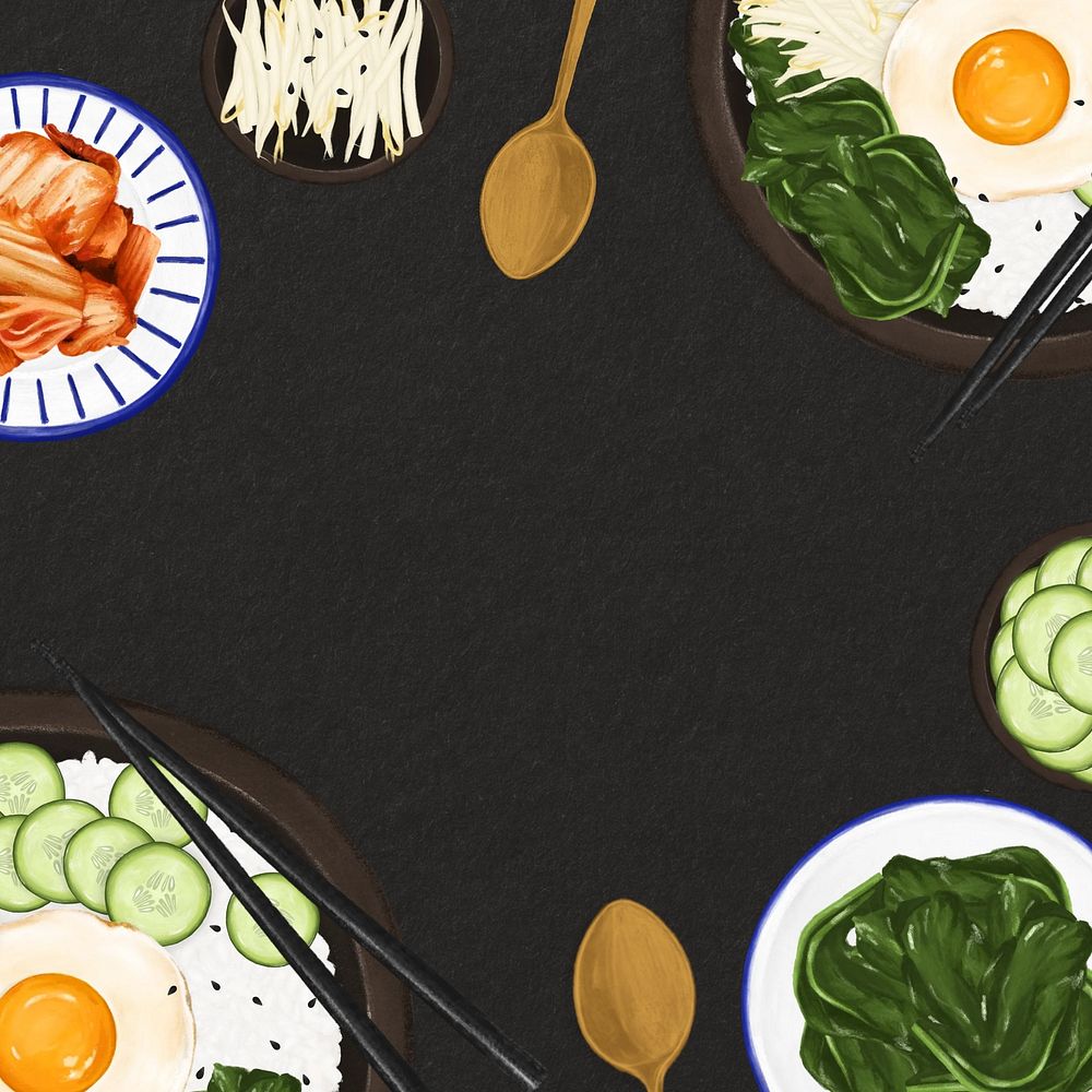 Bibimbap Korean food background, Asian cuisine illustration