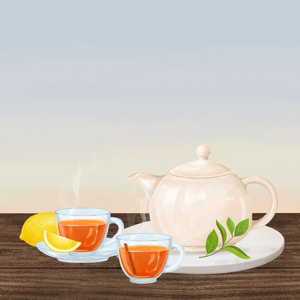 Hot lemon tea background, drinks illustration