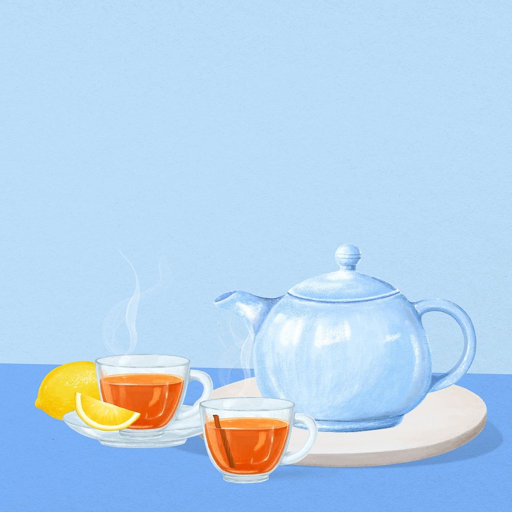 Hot lemon tea background, drinks illustration