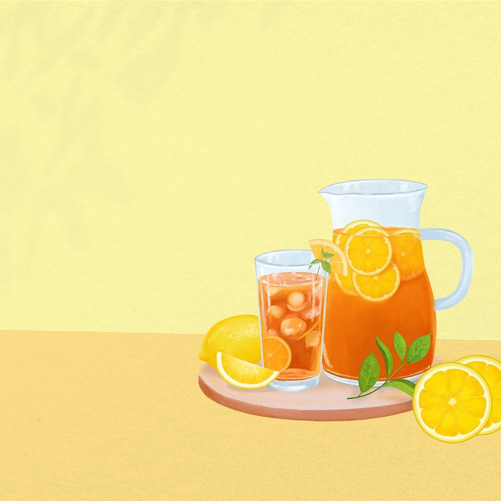 Iced lemon tea background, drinks illustration