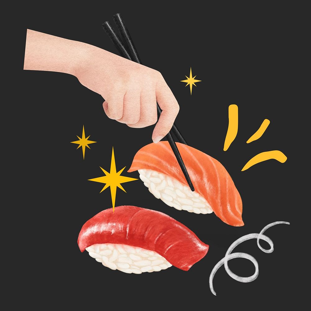 Japanese salmon sushi, Asian food illustration