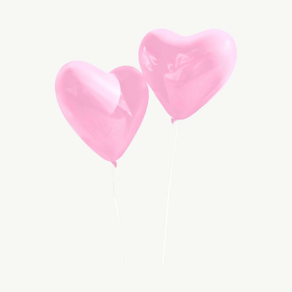 Pink heart balloons collage element psd