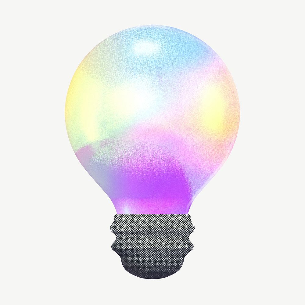 Gradient light bulb, holographic collage remix psd