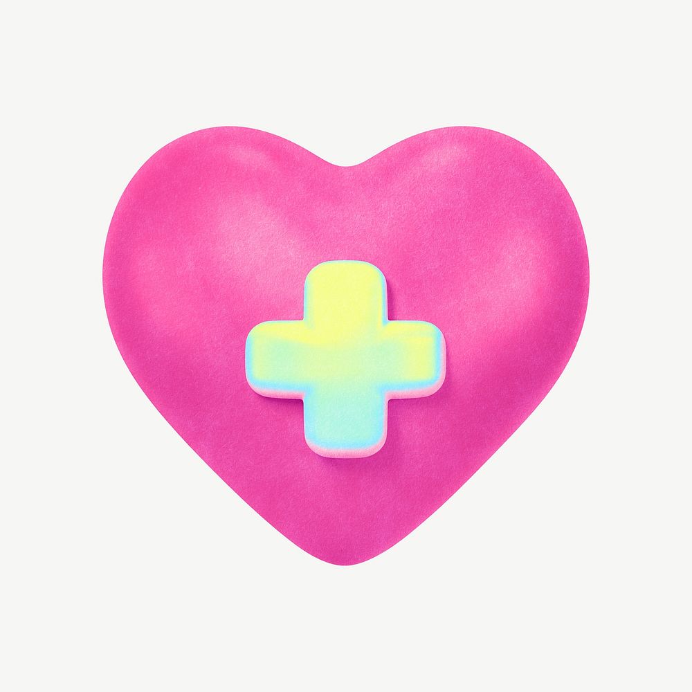 Pink heart, gradient healthcare collage remix psd