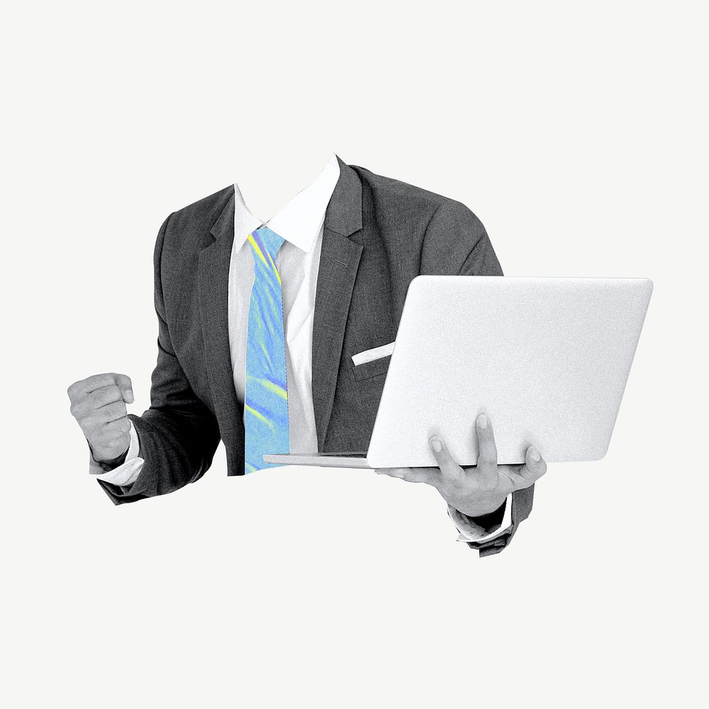 Businessman holding laptop collage element psd