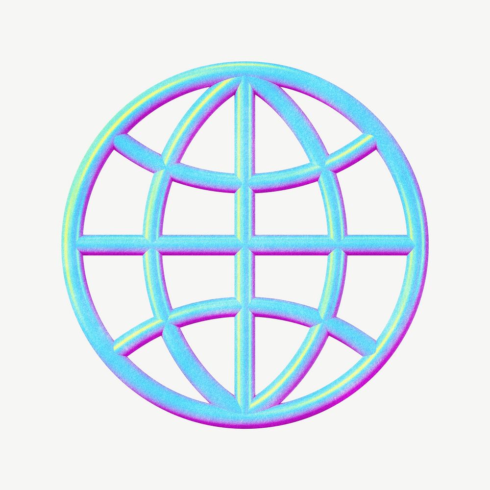 Holographic grid globe collage element psd