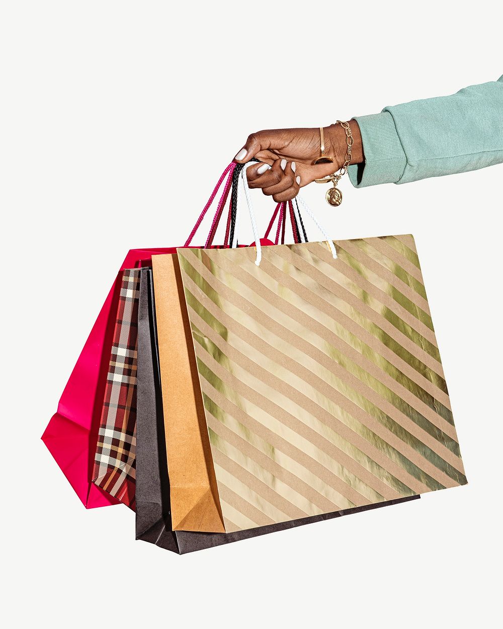 Woman with shopping bags collage element psd