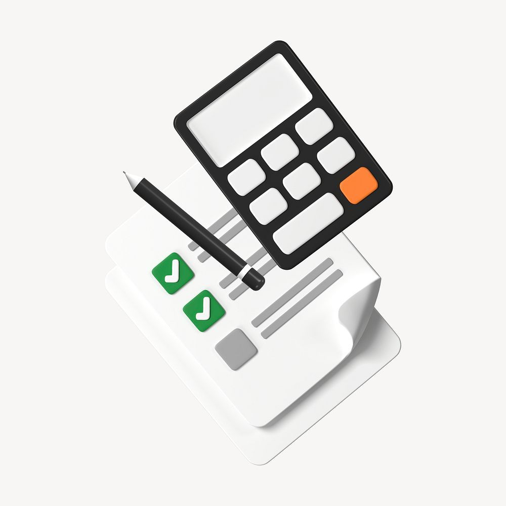 Company budgeting 3D rendering, calculator and checklist illustration psd