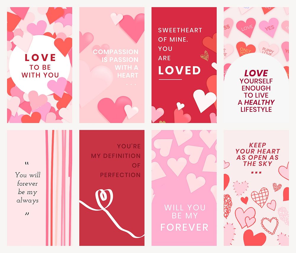 Valentine&rsquo;s story template set vector, cute heart background