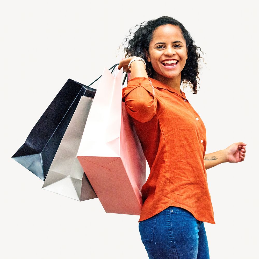 Woman enjoy shopping isolated image