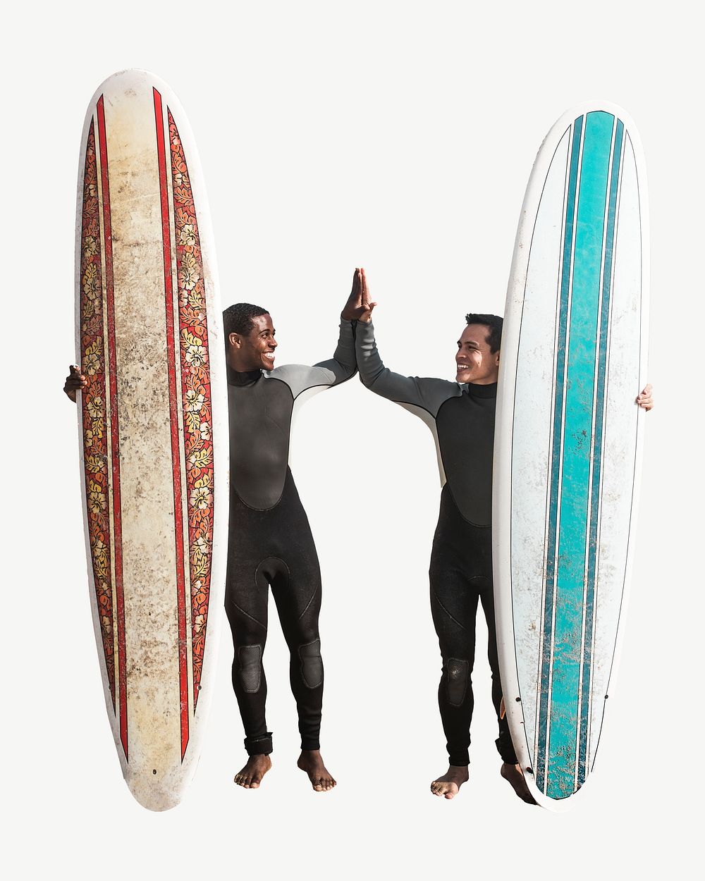 Happy surfers high five collage element isolated image psd