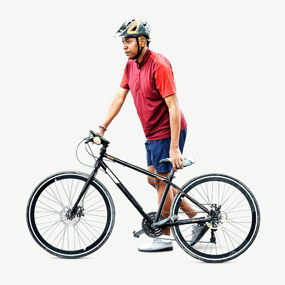 Cyclist preparing to ride a bike collage element psd
