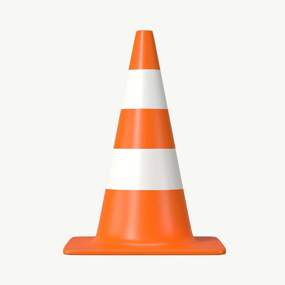 3D orange traffic cone, collage element psd