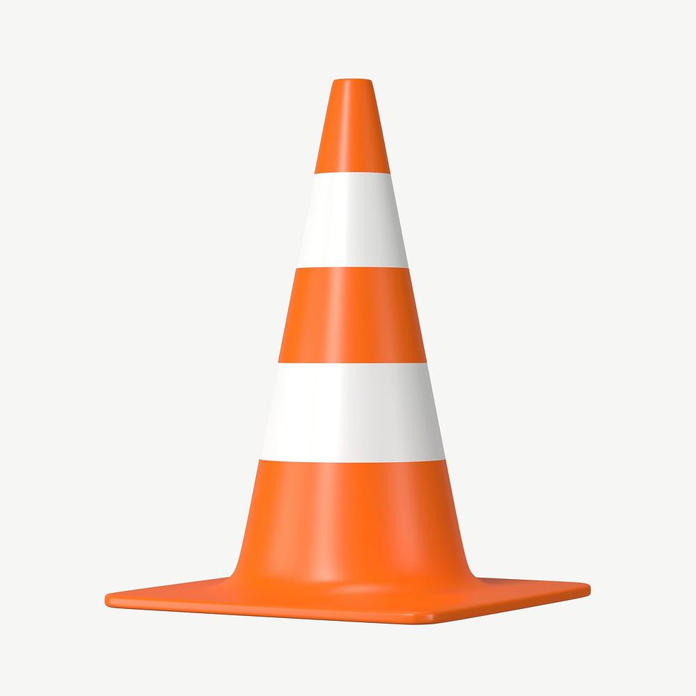 3D orange traffic cone, collage element psd