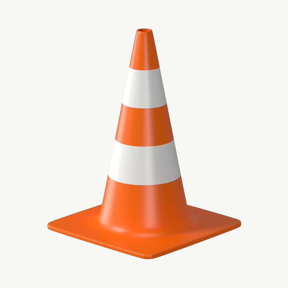 3D orange traffic cone, collage element psd