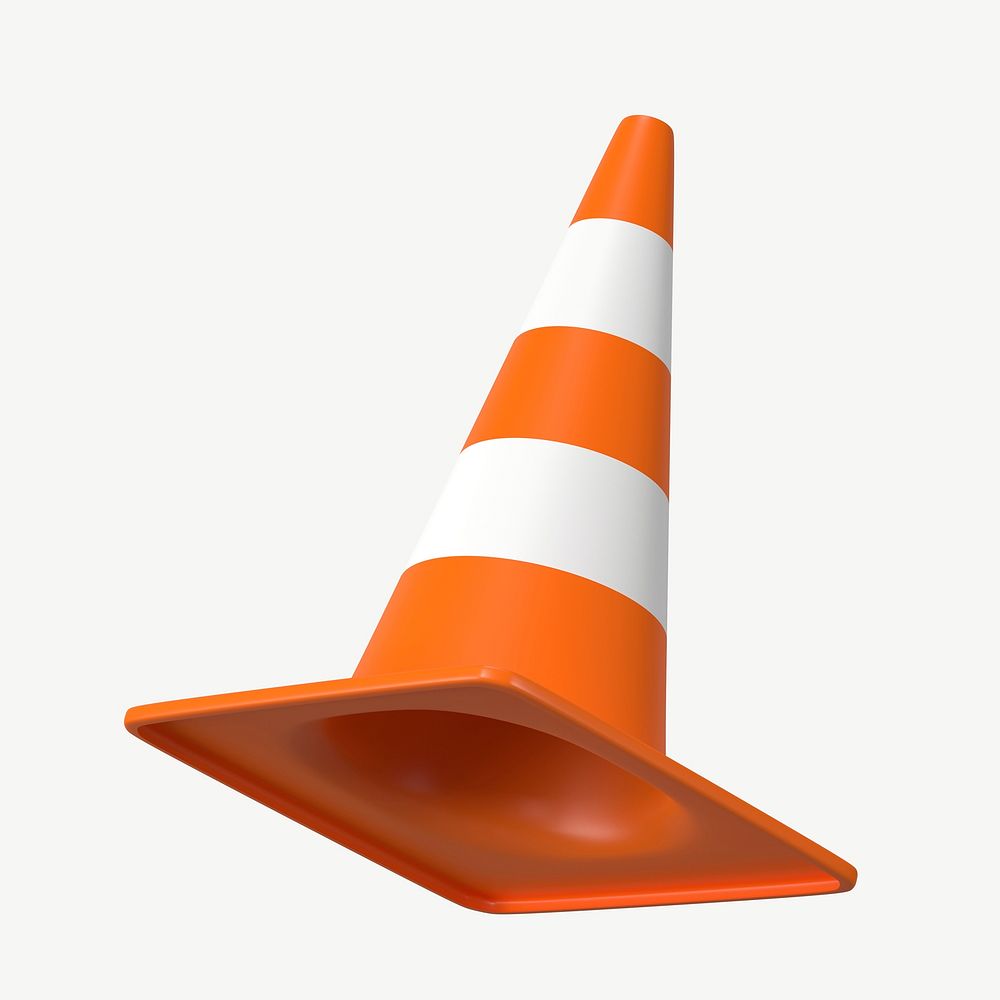 3D orange traffic cone, collage element psd