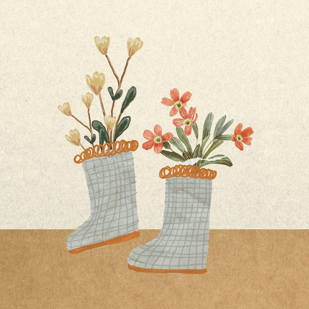 Boot plant, gardening hobby collage art