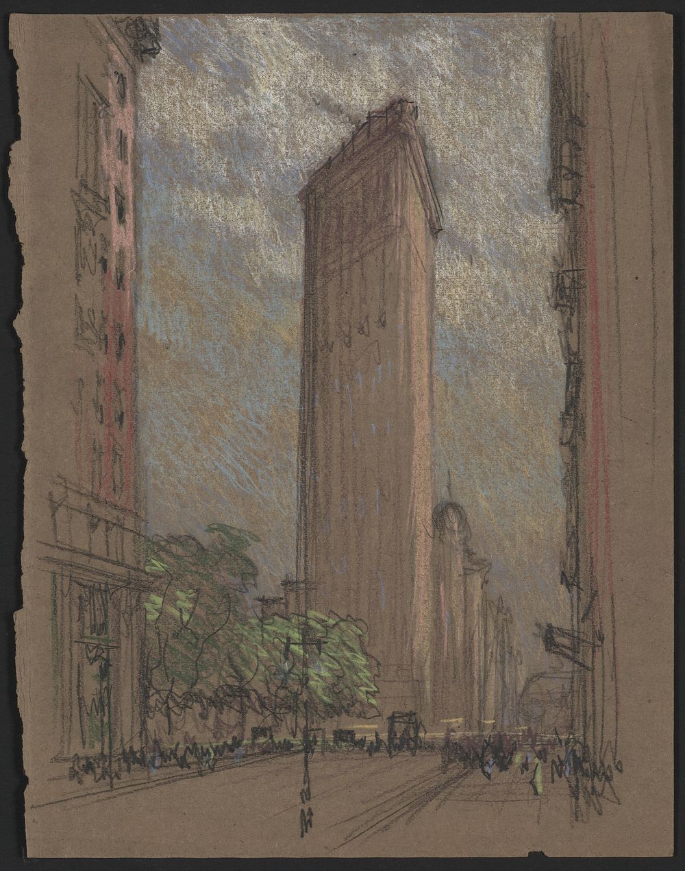 Flatiron Building from Fifth Avenue and Twenty-Seventh Street (between ca. 1904 and 1908) drawing in high resolution by…