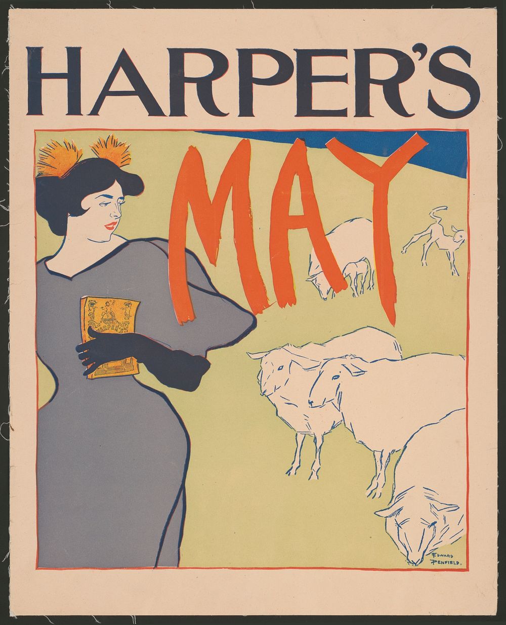 Woman and sheep (1895) print in high resolution by Edward Penfield. 