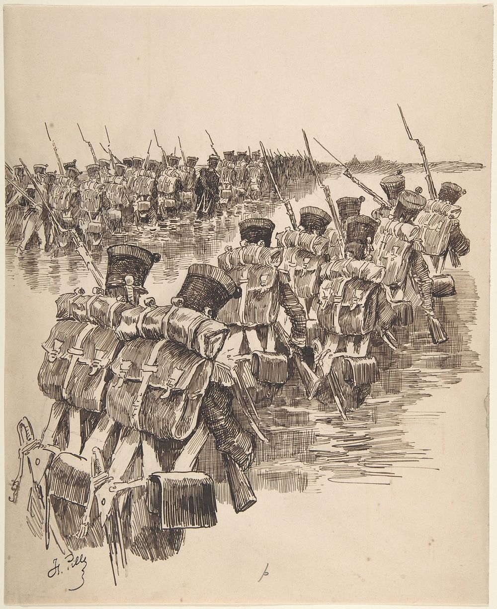 Soldiers Marching in Water 