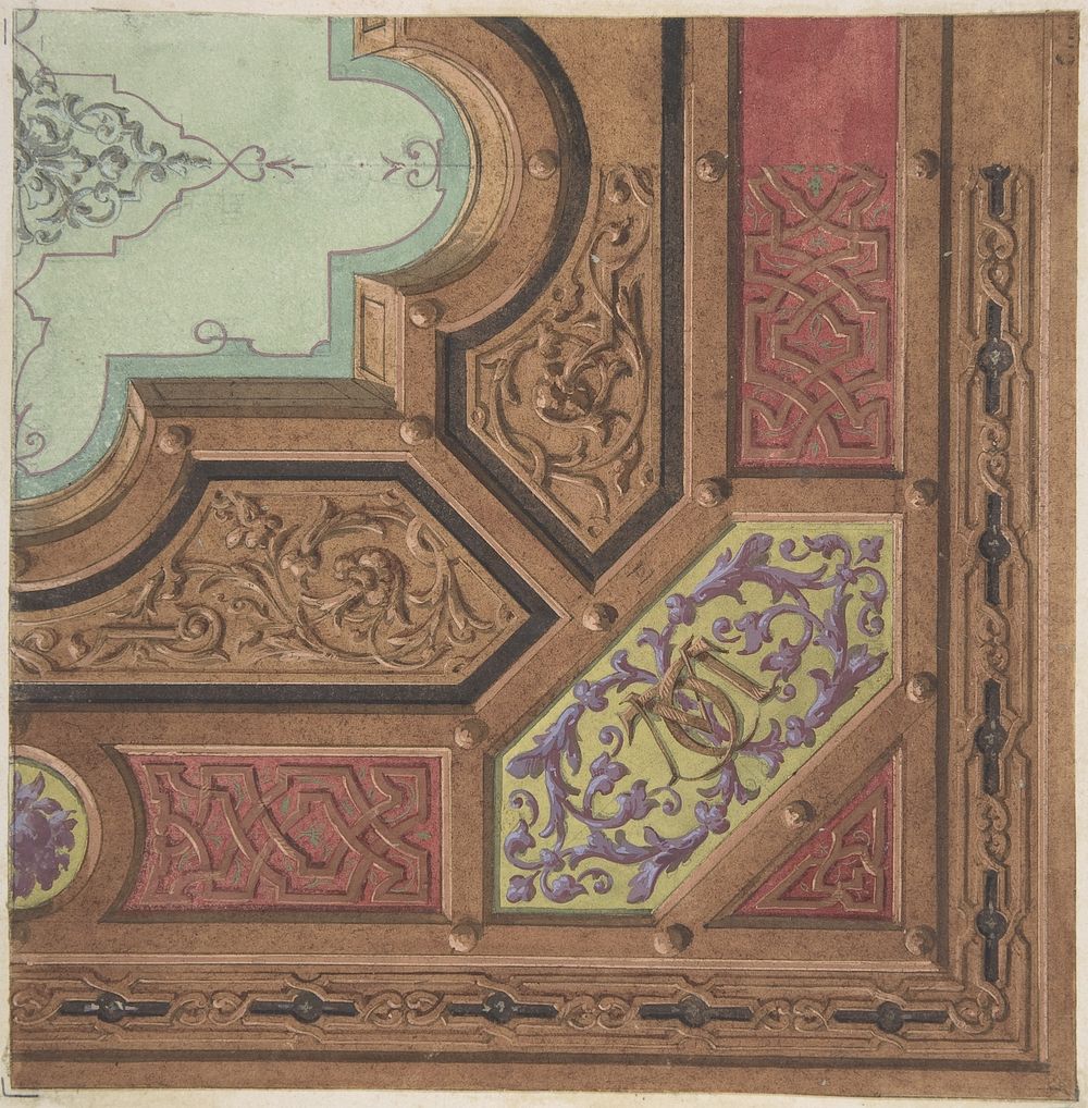 Design for Dining Room Ceiling, Château de Cangé by Jules Edmond Charles Lachaise and Eugène Pierre Gourdet