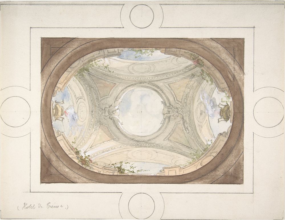 Design for Trompe L'Oeil Ceiling for Dining Room, Hôtel de Trévise by Jules Edmond Charles Lachaise and Eugène Pierre Gourdet