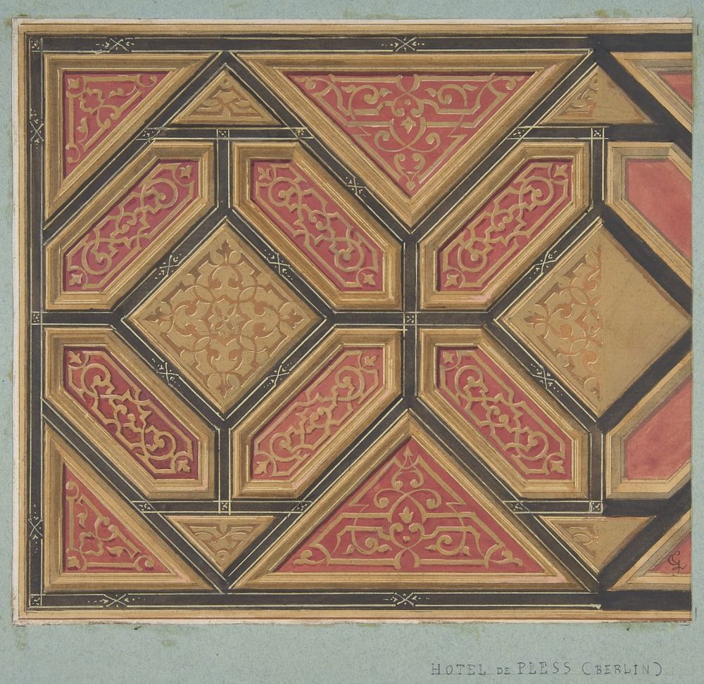 Design for the Decoration of the Ceiling in the Hôtel de Pless, Berlin, or the Chateau de Cangé in the Loire by Jules-Edmond…