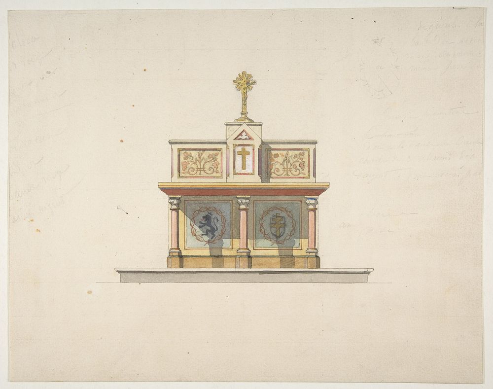 Design for an altar table surmounted by a crucifixion by Jules Edmond Charles Lachaise and Eugène Pierre Gourdet