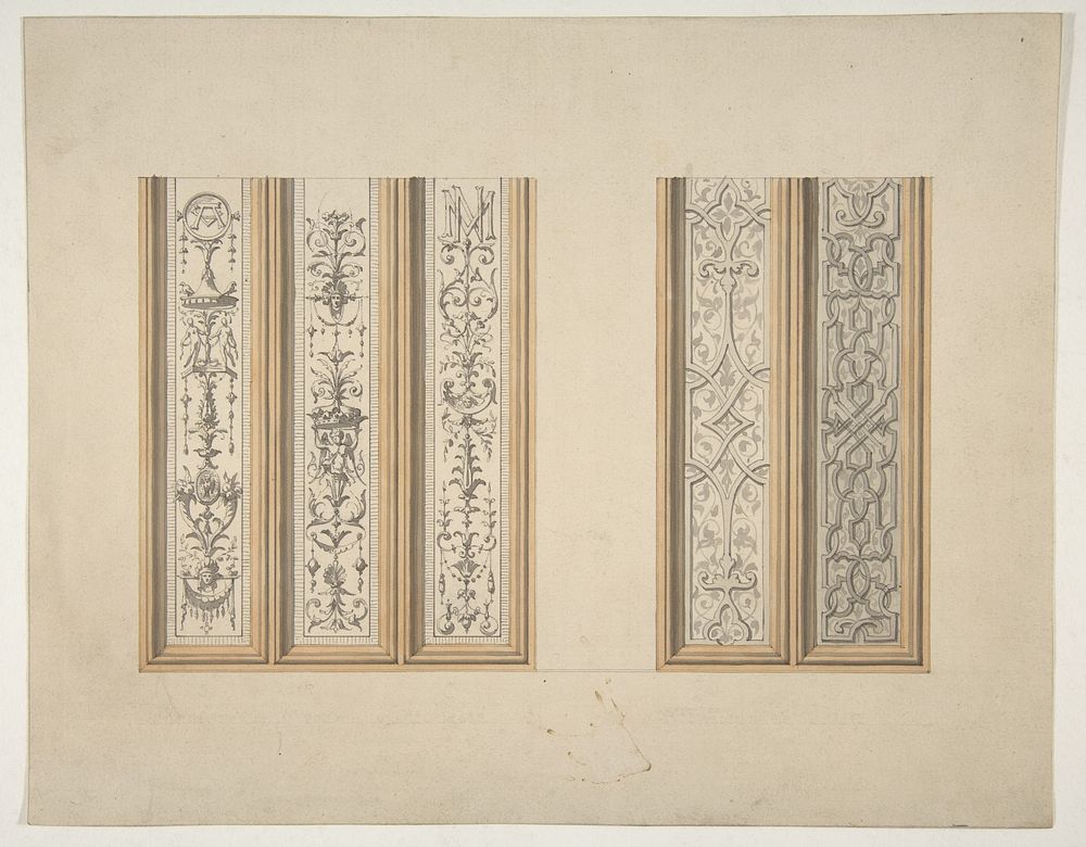 Designs for the painted decoration of framed panels, possibly for the Château de Mouchy (Oise) by Jules Edmond Charles…