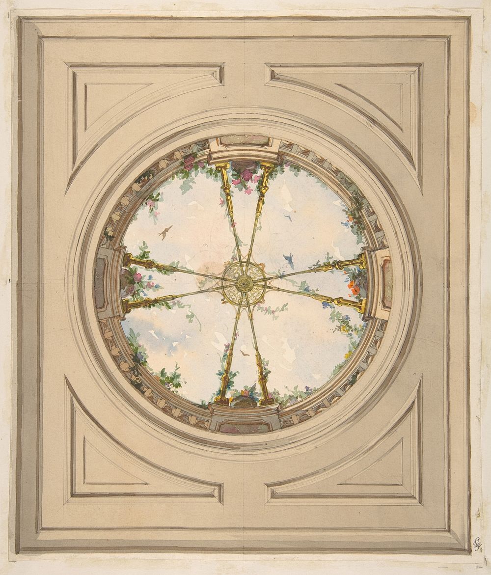 Design for a ceiling painted with clouds and trellis work by Jules Edmond Charles Lachaise and Eugène Pierre Gourdet