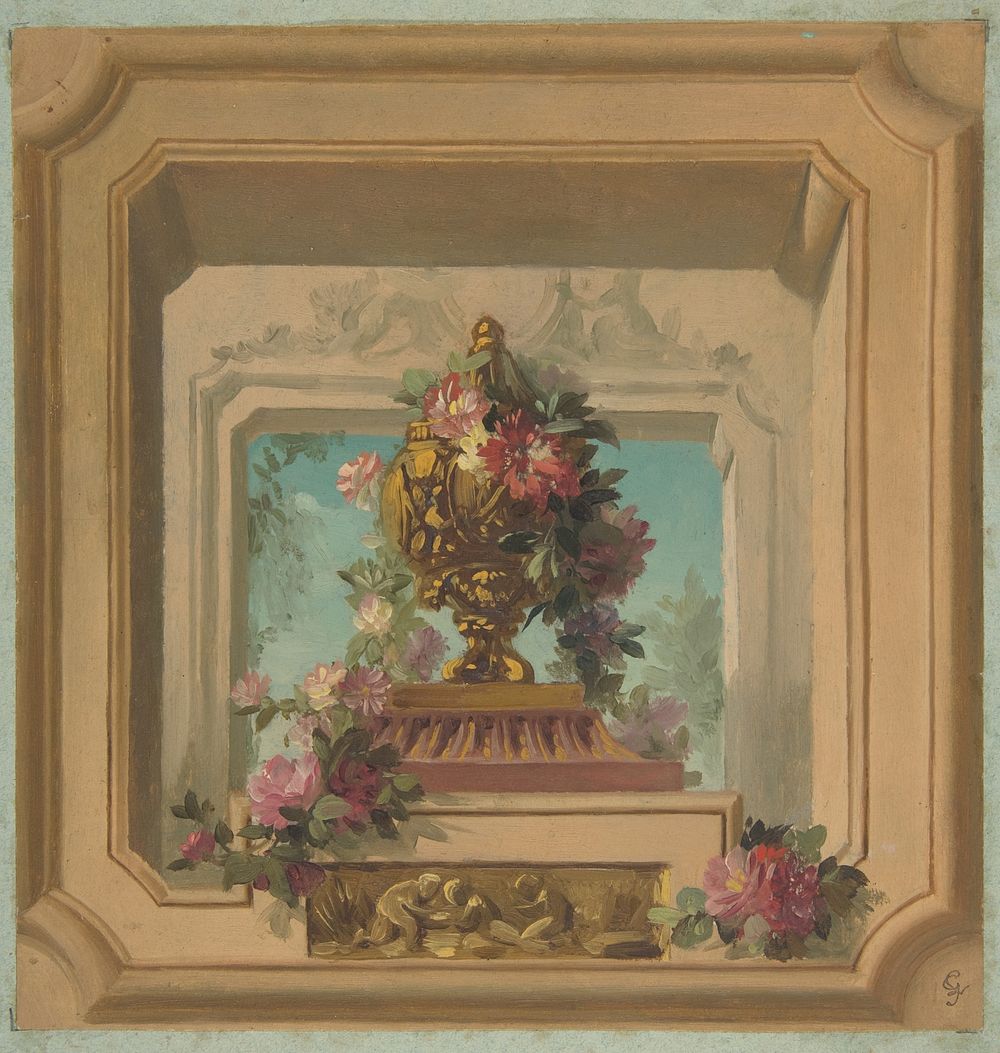 Trompe l'oeil design for a ceiling by Jules-Edmond-Charles Lachaise and Eugène-Pierre Gourdet
