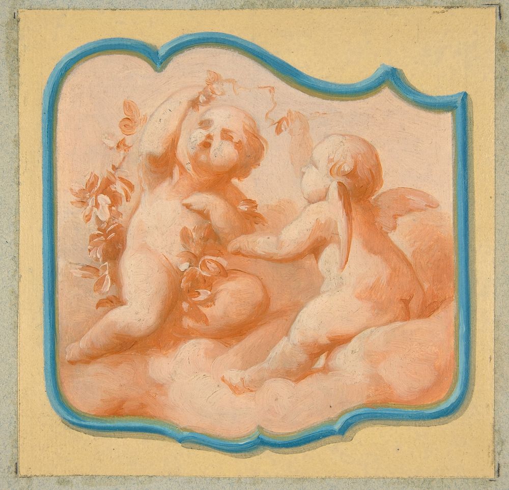Two putti on clouds by Jules-Edmond-Charles Lachaise and Eugène-Pierre Gourdet