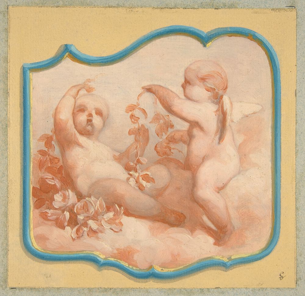 Two putti seated on clouds by Jules-Edmond-Charles Lachaise and Eugène-Pierre Gourdet