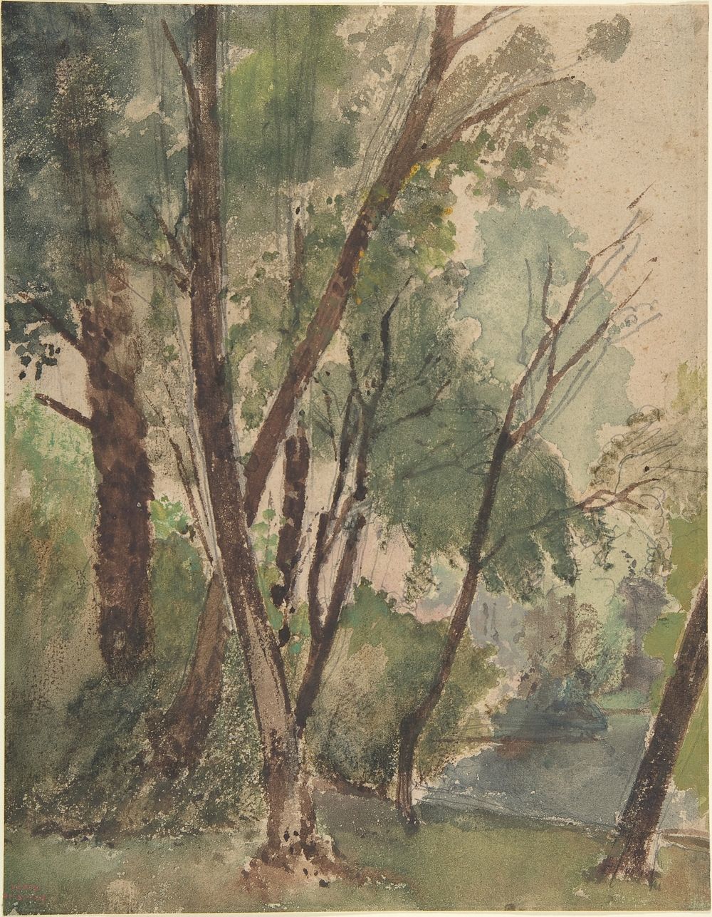 Trees Beside a Pond by Louis-Antoine-L&eacute;on Riesener
