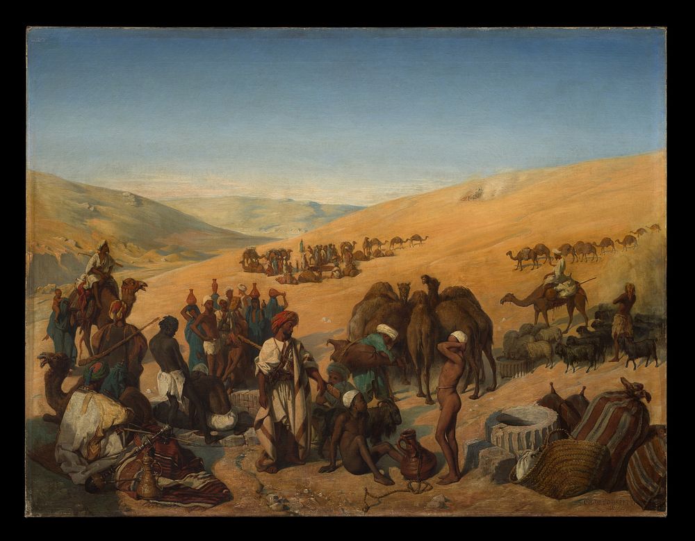 Halt of Caravans at the Wells of Saba (Beersheba) in the Desert South of Hebron by Charles de Coubertin