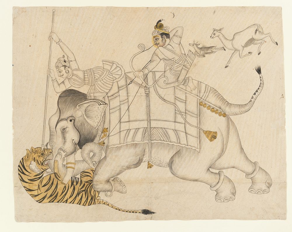 Maharao Shatru Sal II (1866&ndash;89) Hunting a Tiger, India (Rajasthan, Kotah)
